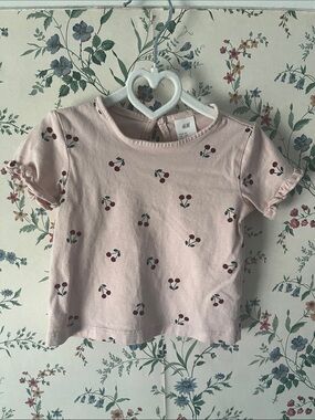 H&M Light Pink Cherry Print Short Sleeve Tee